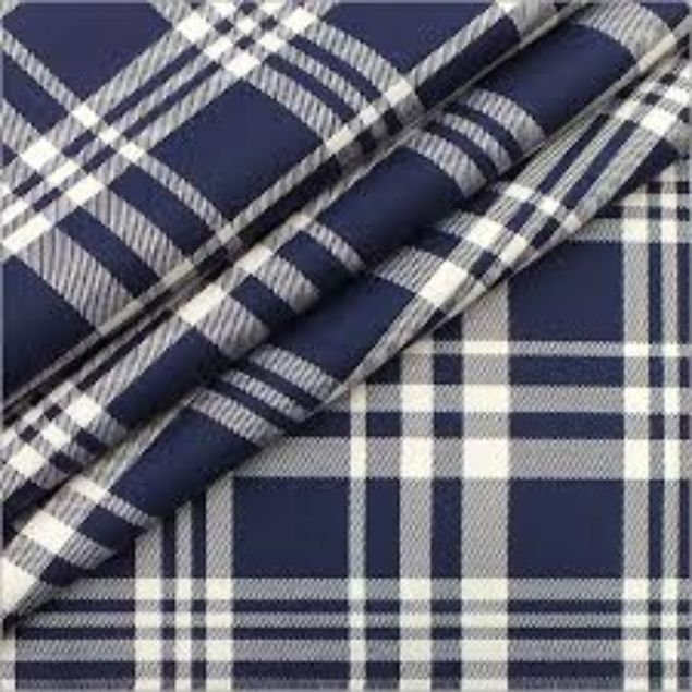 Navy and white check shirting fabric